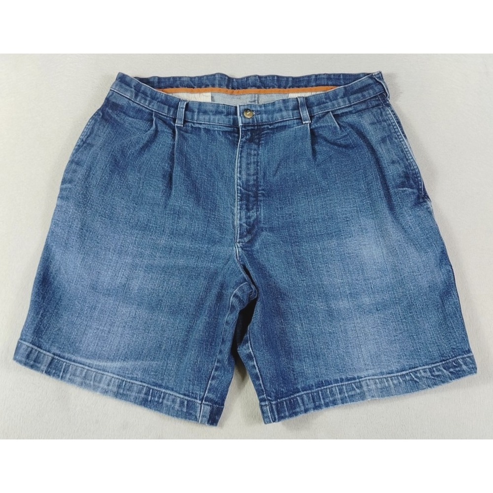 Roundtree & Yorke Shorts Mens 38 Blue Denim Pleated Chino‎ Classic Fit Casual